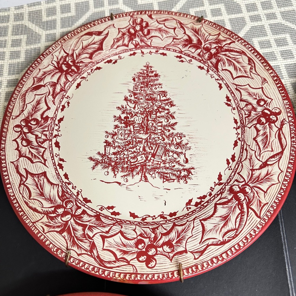 Restoration Hardware 2003 Vintage Holiday Christmas Tin Plates Decor 4 Piece Set - Picture 5 of 9
